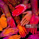 Holi festival in India with colorful hands